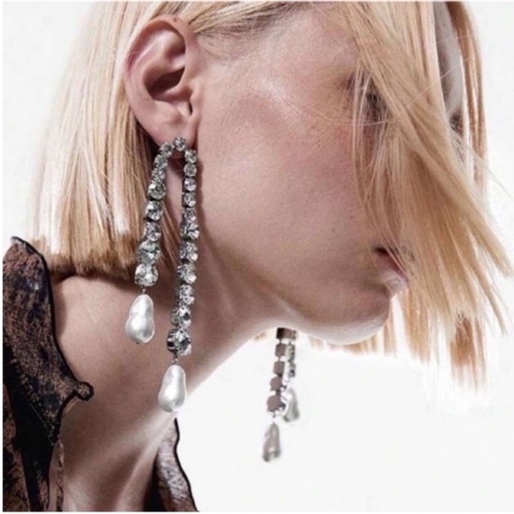New! Zara Rhinestone Pearl Drop Earrings (3039) NWOT - Picture 3 of 4